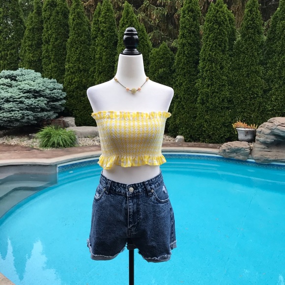 Sunny Yellow Print Smocked Summer Tube Top - Picture 6 of 6